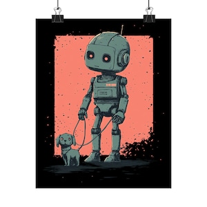 Póster de robot caprichoso, arte mural divertido, decoración divertida para el hogar, idea de regalo única, arte moderno para niños, diseño de robot peculiar