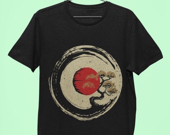 Bonsai Tree In Japanese Zen Buddhist Enso Circle T-Shirt