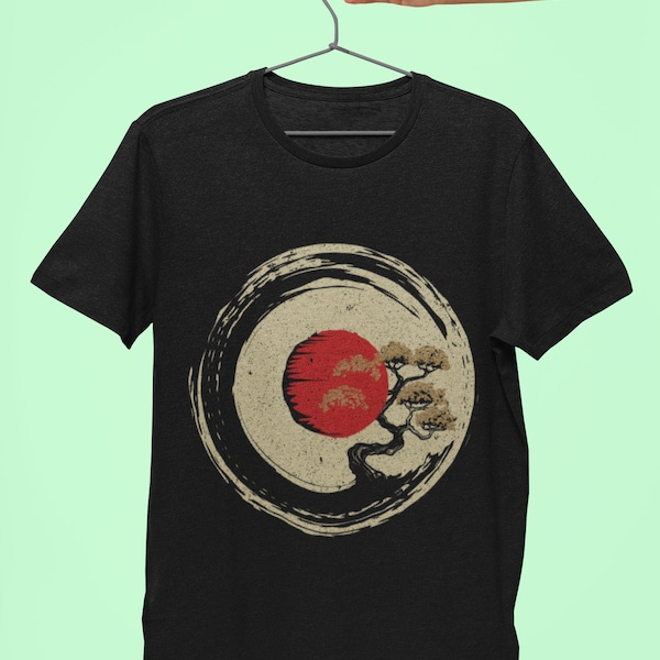 Bonsai Tree In Japanese Zen Buddhist Enso Circle T-Shirt