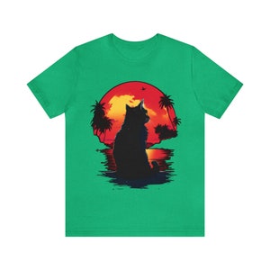 Black Cat Silhouette Looking Over Sunset T-Shirt