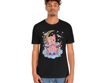 Cute Kawaii Anime Pastel Goth Cat and Skull T Shirt