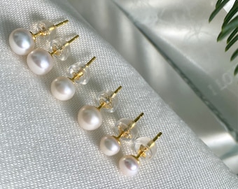 Tres Marias Round Freshwater Pearl Stud Earrings Three - Etsy
