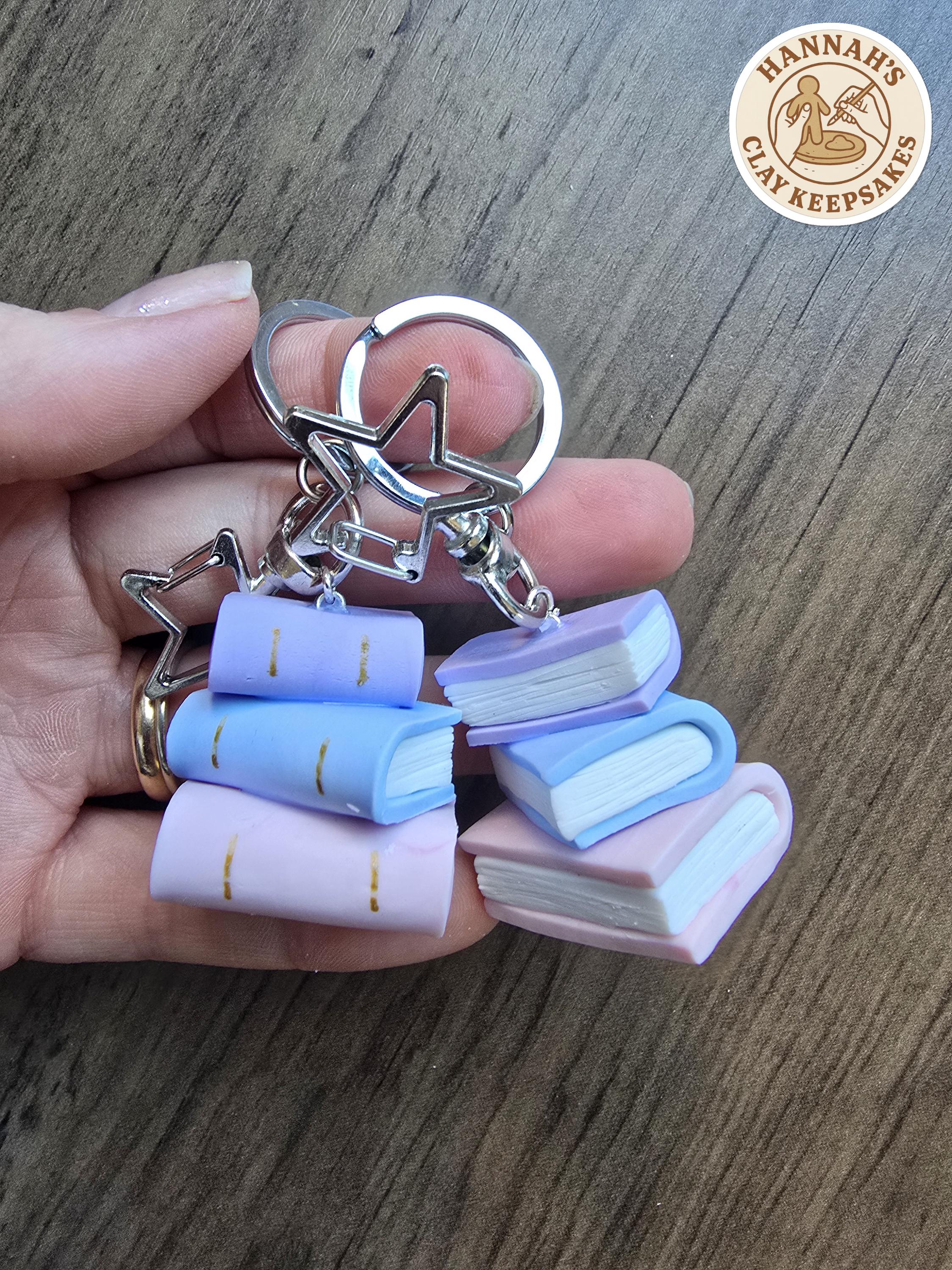 Book Keyring Pastel Book Keyring - Miniature Book Stack Charm - Bookworm Gift for ...