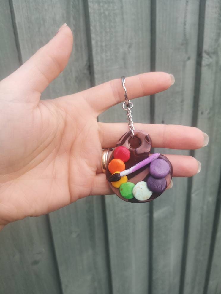 Painting palette keyring artist keyring handmade with clay Etsy