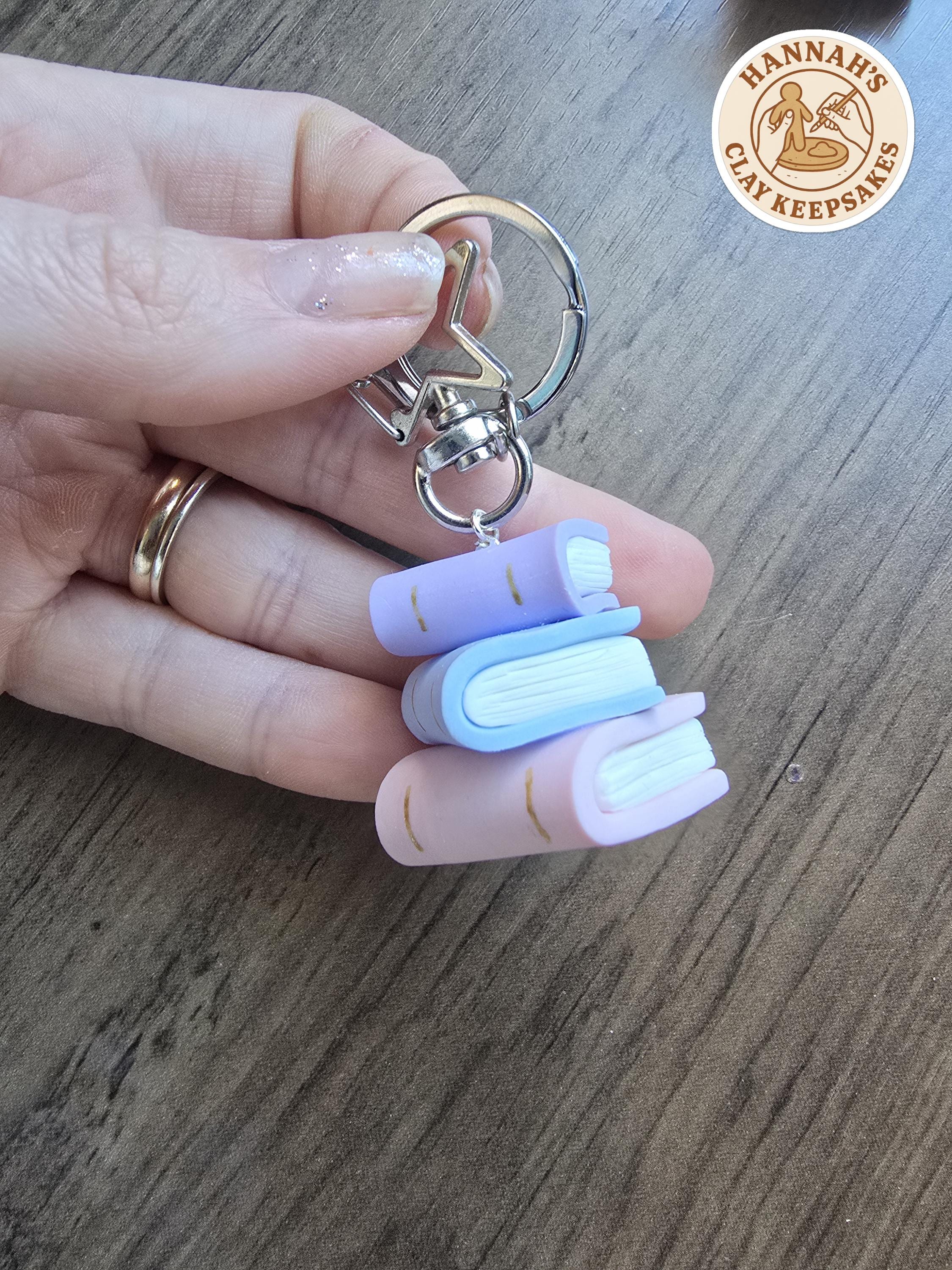Book Keyring Pastel Book Keyring - Miniature Book Stack Charm - Bookworm Gift for ...
