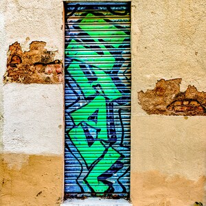 Door with Graffiti Photograph, Barcelona, Spain, Travel Photography Print, Available as Photo Print or Metal Print