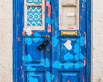 Blue Hearts Door Photograph, Lisbon, Portugal, Travel Photography Print, Available as Photo Print or Metal Print