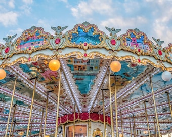 Carousel at the Eiffel Tower Photograph, Paris Travel Photography Print, Available as Photo Print or Metal Print