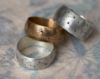 Silver or bronze rings with constellation