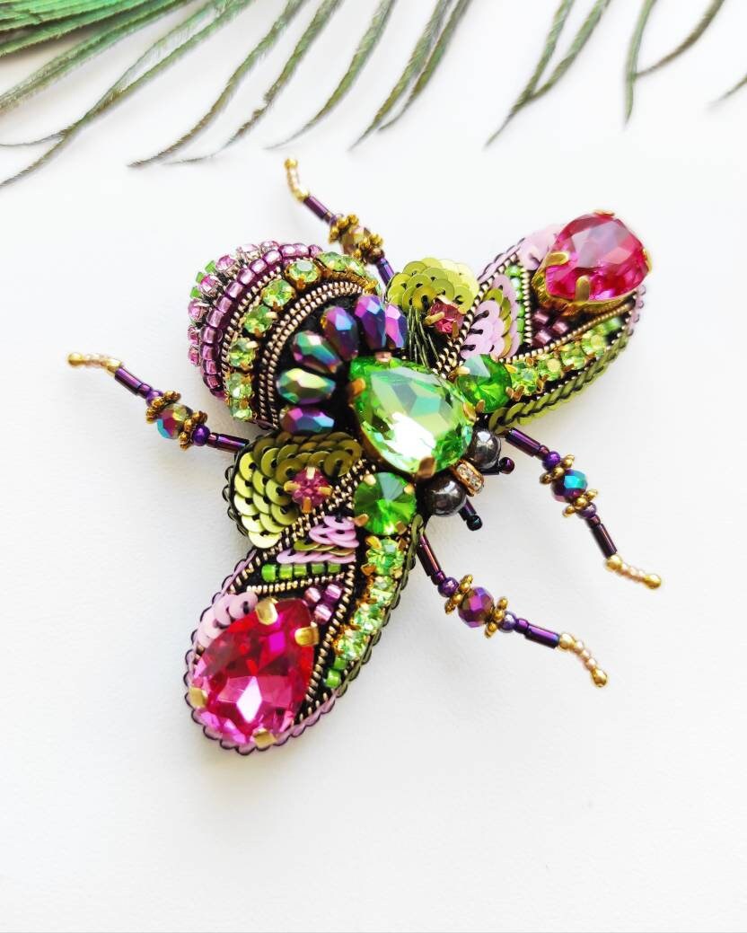 Beaded brooch Insect Brooch Insect Pin Beatle Brooch Bug Etsy