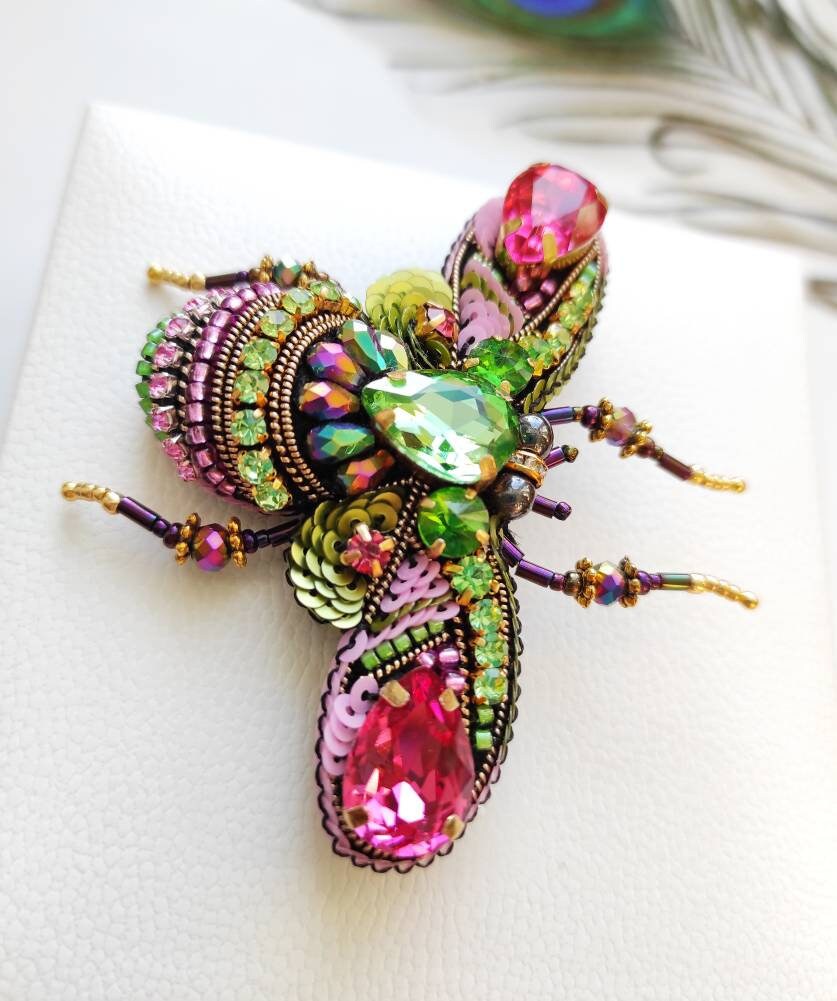 Beaded brooch Insect Brooch Insect Pin Beatle Brooch Bug Etsy