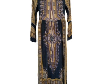 Earthbound Trading Boho Maxi Dress Ethnic Print Flared Sleeves M Blue Green Earthbound Trading Boho Maxi Dress Ethnic Print Flared Sleeves M Blue Green