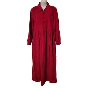 Eddie Bauer S Red Corduroy Long Sleeve Button Up Maxi Dress Cottagecore 90s Prairie