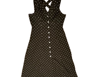 Sheri Martin 14P Schwarz Weiß Polka Dot Kleid Ärmellos Maxi Rücken Cut Out