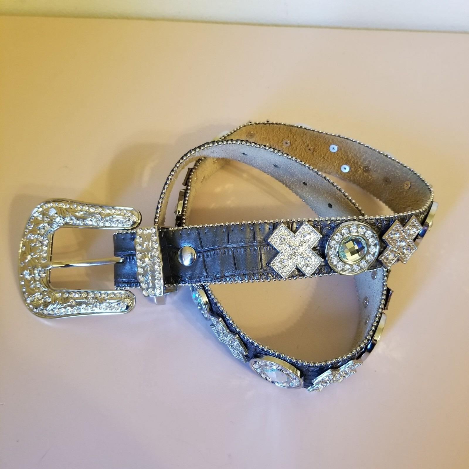 Western Stud Show Gray Leather Jeweled Belt XO Bling Size 33  display picture 3