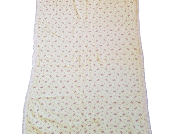 Yellow Quilted Floral Baby Blanket Satin Trim Gift Vintage Bedding Gift Ditzy Pr