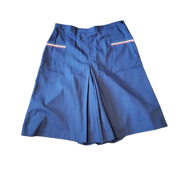 Sears 16 Navy Blue Culottes Split Skirt Red White Stripe Pockets Wide Leg Gauchos