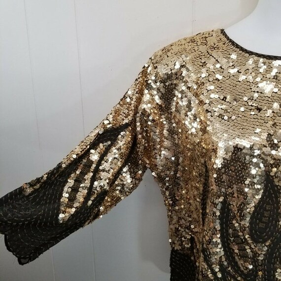 Hand Embroidered Size 44 Gold Black Paisley Sequi… - image 2