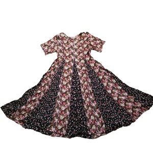 Paris Sport Club M Rayon Floral Modest Dress Sheer 80s Cottagecore Full A Line
