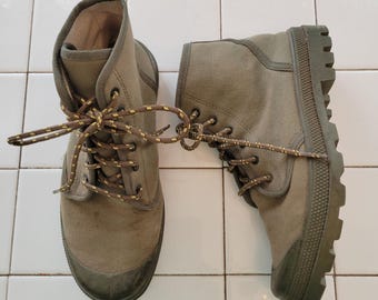 Olive Green Canvas Ankle Boots Combat Lace Up Rugged Soles 40 Israel