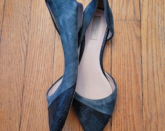 Zapatos planos d'Orsay de punta de piel de serpiente de ante verde Cole Haan 5.5B AMALIA Whimsigoth