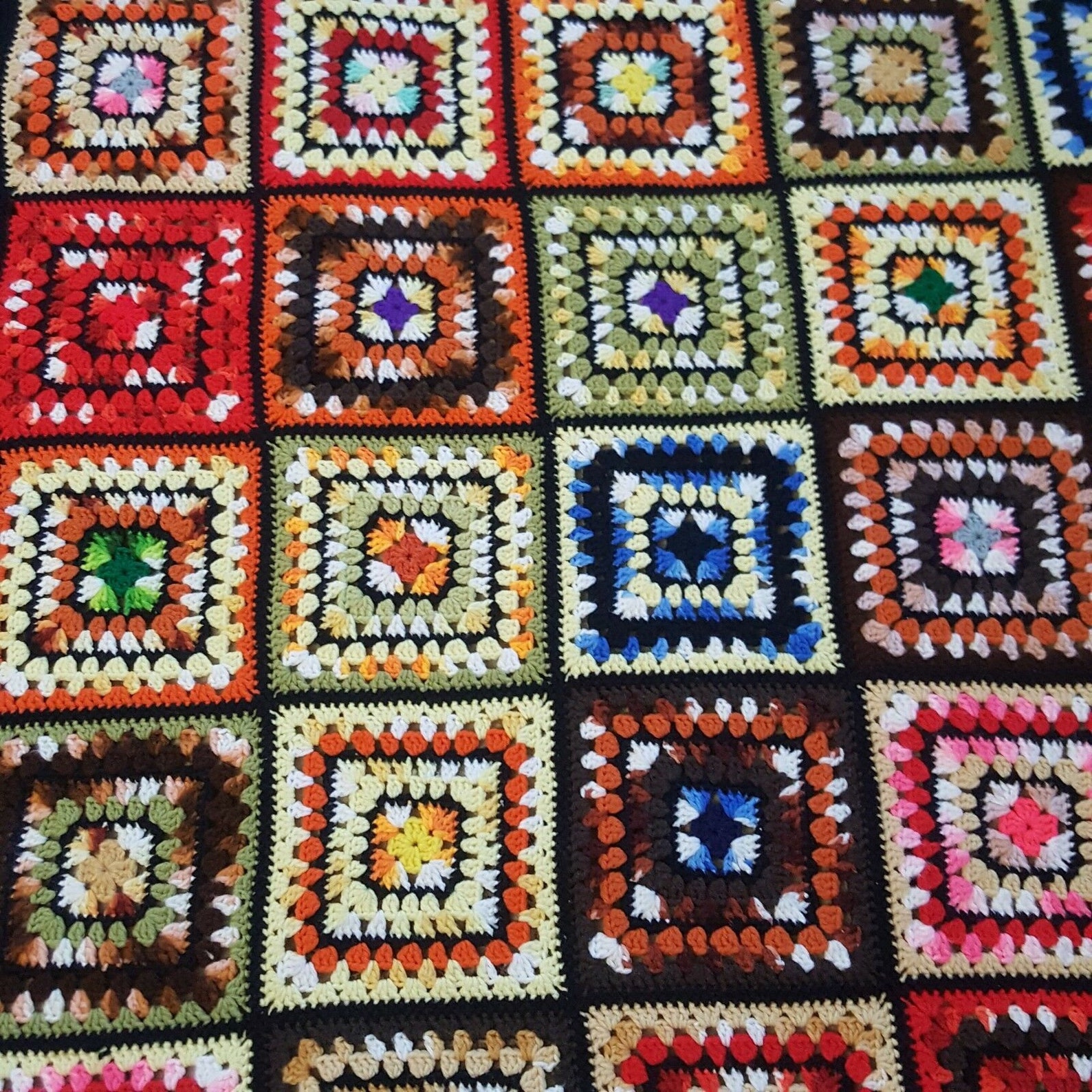 Black Granny Squares Throw Blanket Afghan Fringe 49X49 in Etsy