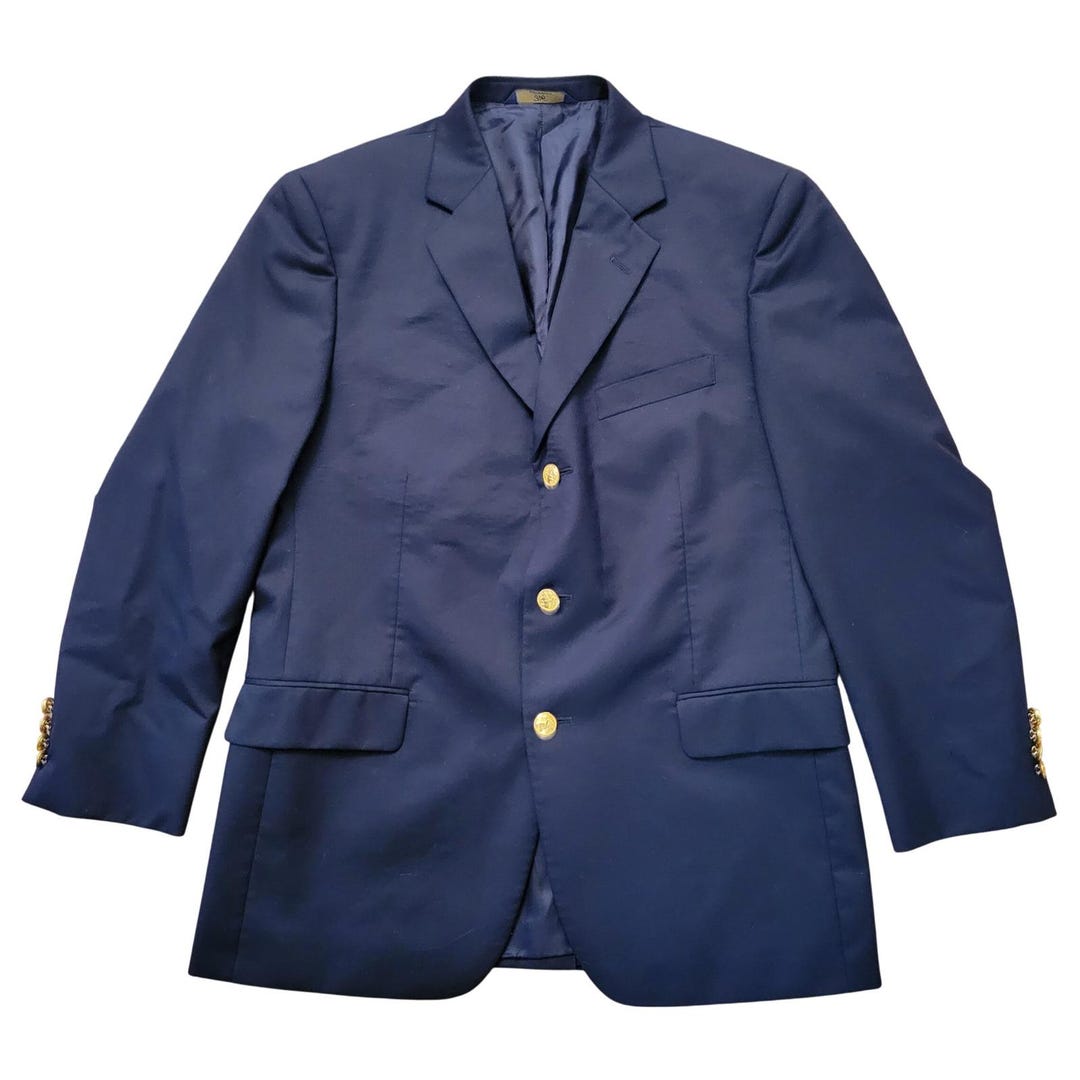 Brooks Brothers 346 Navy Blue Wool Blazer Gold Crest Buttons 40S Short ...