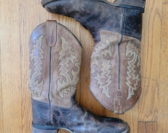 Old West Leather Cowboy Boots 5D Square Toe Western Grunge Womens 6.5 Rancher