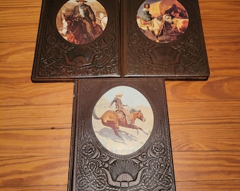 3 Old West Time Life Book Set Staging Decor Leatherette Brown Vintage