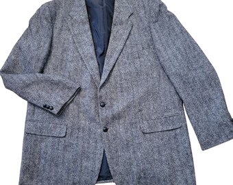 Alexander lllloyd 50L Blazer Grau Herringbone Wolle Sport Mantel Tweed Academia 90s