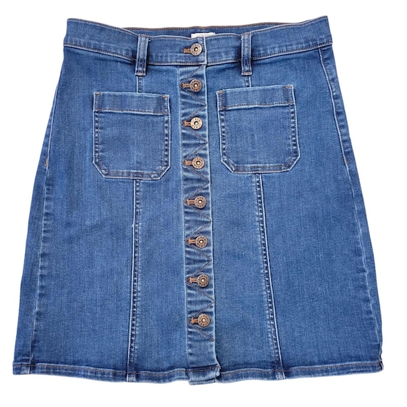 J.Crew, J Crew Foxy Wash Denim Skirt Blue Button Front 4 Yellowstone Y2K Western Modest