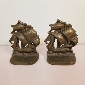 Heavy Brass Ship Vintage Book Ends Home Decor Nautical Boat