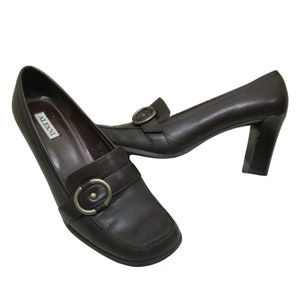 Alfani 7.5 Brown Leather Chunky Heels Pump Shoes ABE School Girl Cosplay