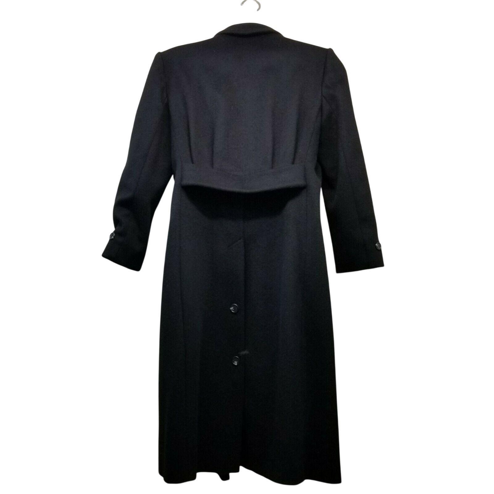 La Vogue Black Wool Trench Coat Double Breasted Petite Vintage 80s