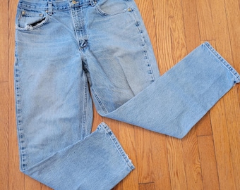 Carhartt Relaxed Fit Light Wash Denim Jeans 36x30 Distressed Pockets B17 STW