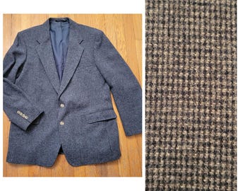 Ross Cromarty 44R Blazer Blue Tweed Houndstooth Wool Sport Coat USA Preppy