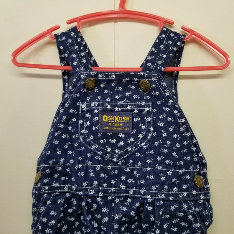 Oshkosh Vestbak Floral Overalls Blue Jean Denim White Floral Footie 3 6 Months image 2