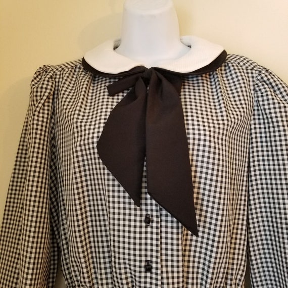 Vintage Sears Black White Gingham Check Belted Dr… - image 3