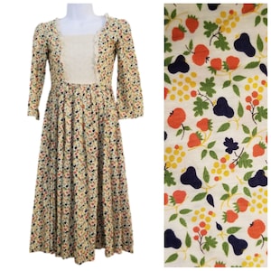 Homemade Fruit Print Girls Dress Embroidered Lace Prairie Cosplay