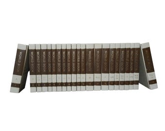 1972 World Book Encyclopedia Brown Beige Cream Set Staging Decor Reference Books