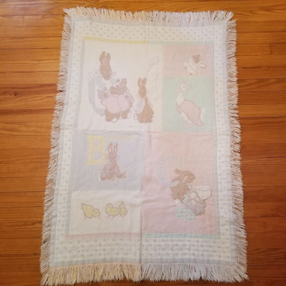 Quiltex Beatrix Potter Peter Rabbit Afghan Toddler Baby Fringed Blanket Nursery Decor ABC Etsy Canada