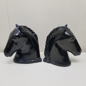Abingdon USA Black Horse Head Book Ends Home Decor Glossy Glaze