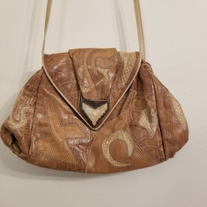 Vintage Sharif USA Brown Leather Purse Handbag Clutch Patchwork