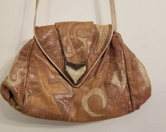 Vintage Sharif USA Brown Leather Purse Handbag Clutch Patchwork