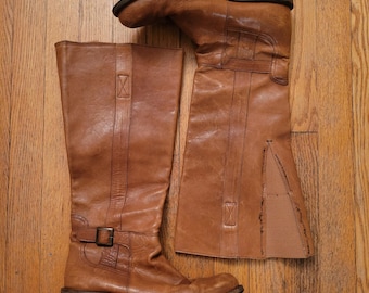 Botas de montar Tiger of Sweden 41, cuero marrón, hebilla, caña ancha 9.5, estilo desgastado.