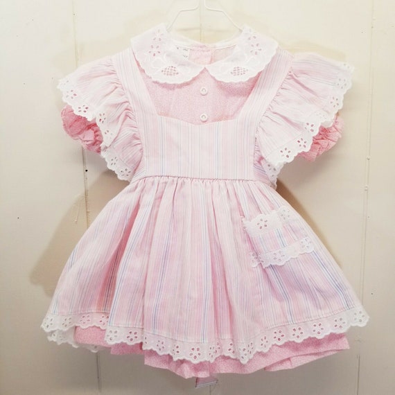 Mini World 2T Pink Stripe Dress Vintage Eyelet Lace 4T | Etsy