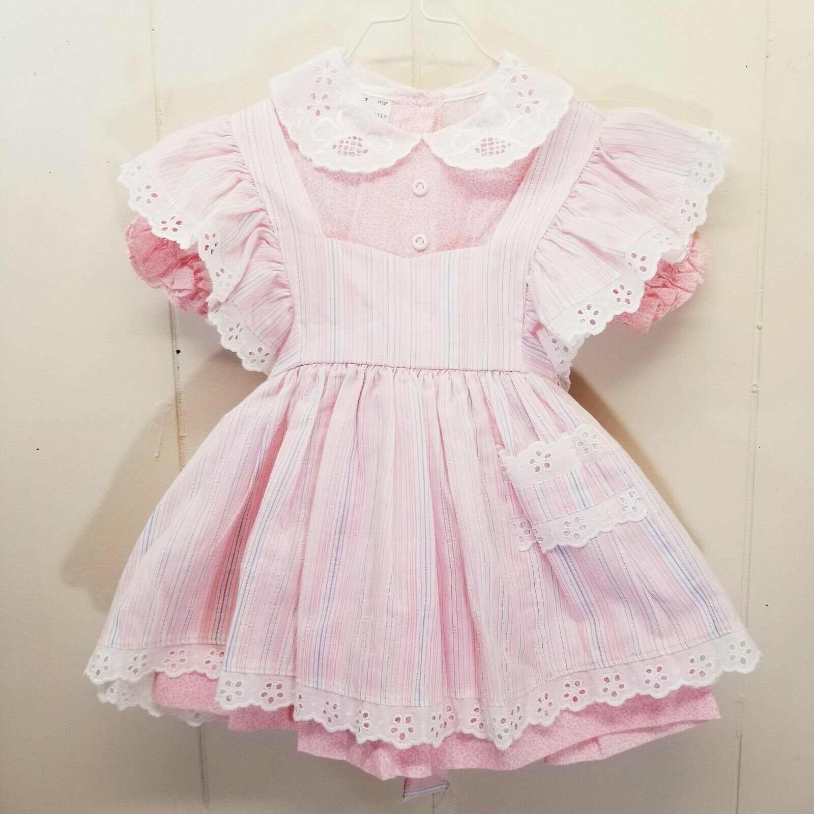 Mini World 2T Pink Stripe Dress Vintage Eyelet Lace 4T