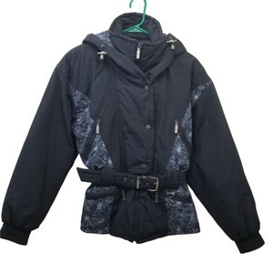 Tyrolia 8 Skiwear Jacket Black Gray Belted Coat