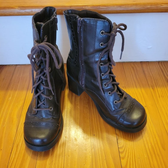 Mudd 8M Brown Chunky Platform 90s Y2K Boots JULI Side Zip Mudd 8M Brown Chunky Platform 90s Y2K Boots JULI Side Zip