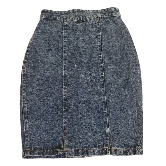 Vintage Zena 5 Blue Fitted Pencil Jean Denim Skirt Back Slit